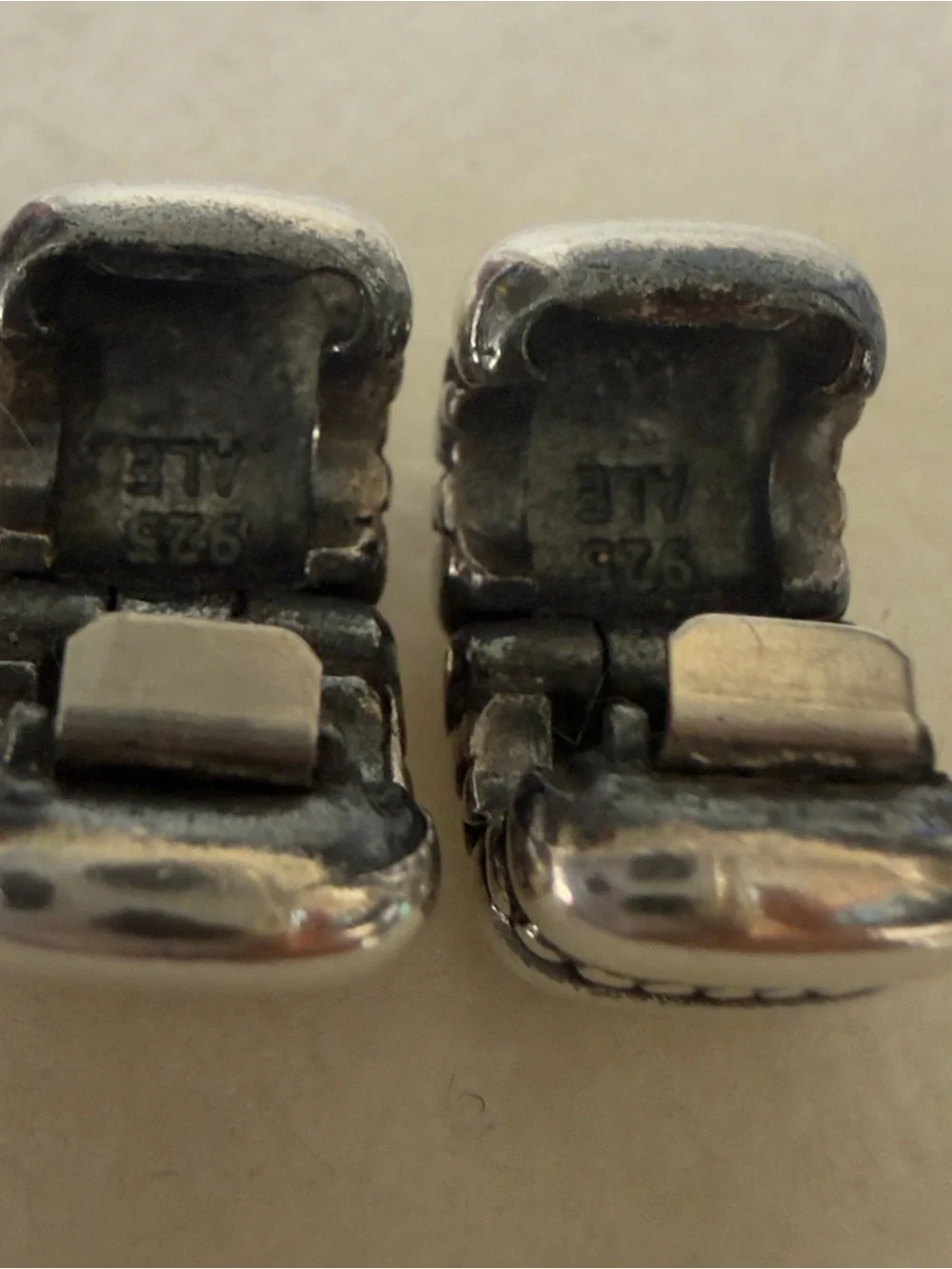 Pandora Sterling Silver Dots & Ridges Barrel Clips Charms 791011 PAIR❗️ - Picture 6 of 6